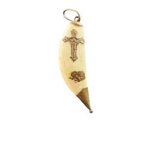 Gold and Cream Religious Pendant bone